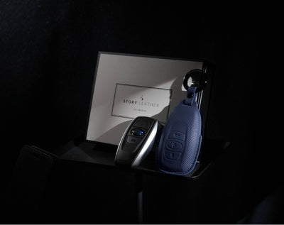 Blue Leather Key Cover for Subaru Smart Key (Style O3)