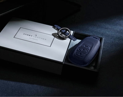 Blue Leather Key Cover for Subaru Smart Key (Style O3)