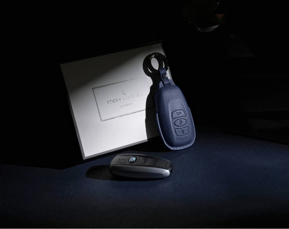 Blue Leather Key Cover for Subaru Smart Key (Style O3)