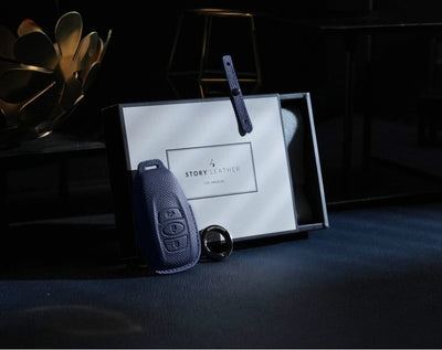 Blue Leather Key Cover for Subaru Smart Key (Style O3)