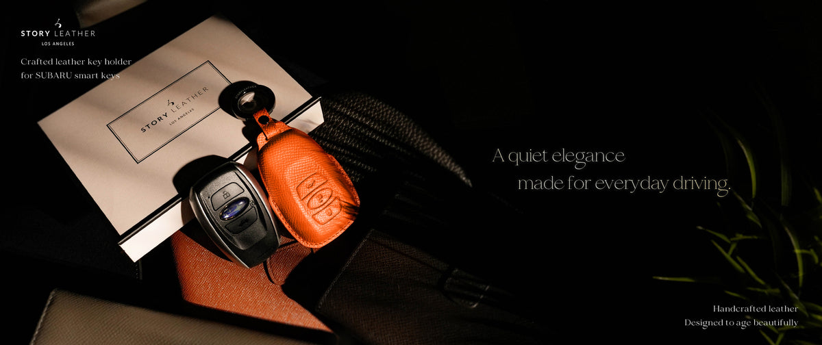 Orange Leather Key Cover for Subaru Smart Key (Style O3)