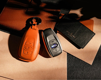 Orange Leather Key Cover for Subaru Smart Key (Style O3)