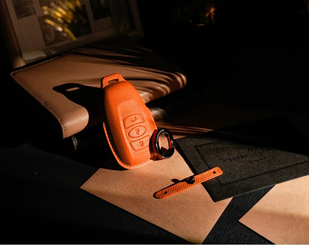 Orange Leather Key Cover for Subaru Smart Key (Style O3)