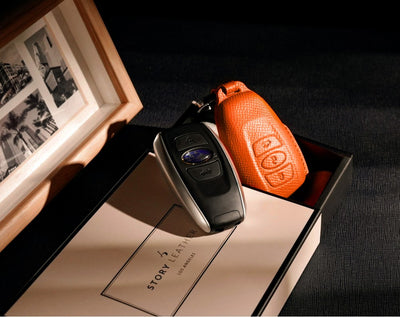 Orange Leather Key Cover for Subaru Smart Key (Style O3)