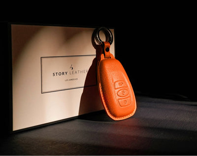Orange Leather Key Cover for Subaru Smart Key (Style O3)