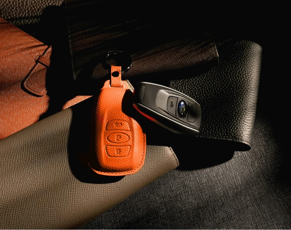 Orange Leather Key Cover for Subaru Smart Key (Style O3)