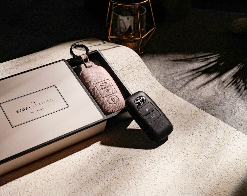 Pink Leather Key Cover for Toyota Smart Key (Style C3)
