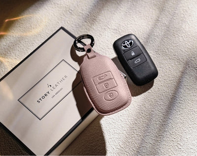 Pink Leather Key Cover for Toyota Smart Key (Style C3)
