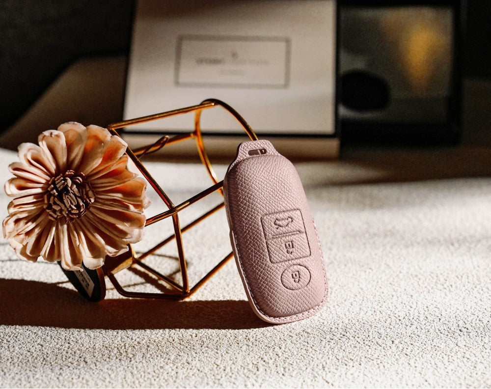 Pink Leather Key Cover for Toyota Smart Key (Style C3)