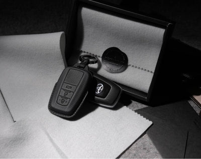 Black Leather Key Cover for Toyota Smart Key (Style O3)
