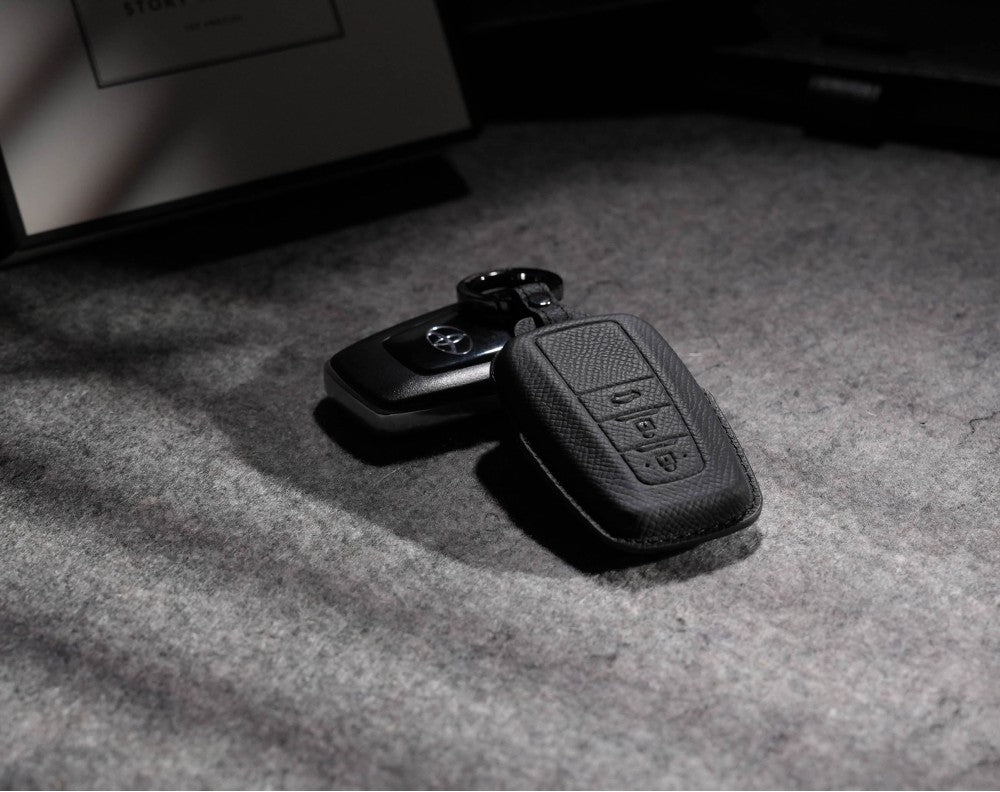 Black Leather Key Cover for Toyota Smart Key (Style O3)