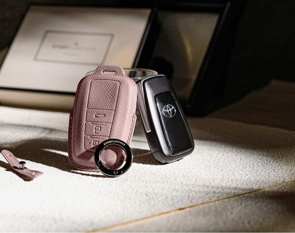 Pink Leather Key Cover for Toyota Smart Key (Style O3)