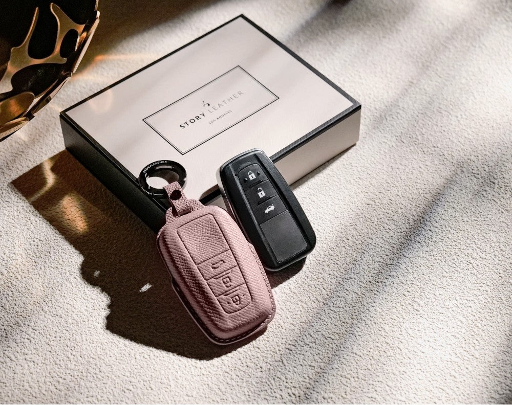 Pink Leather Key Cover for Toyota Smart Key (Style O3)