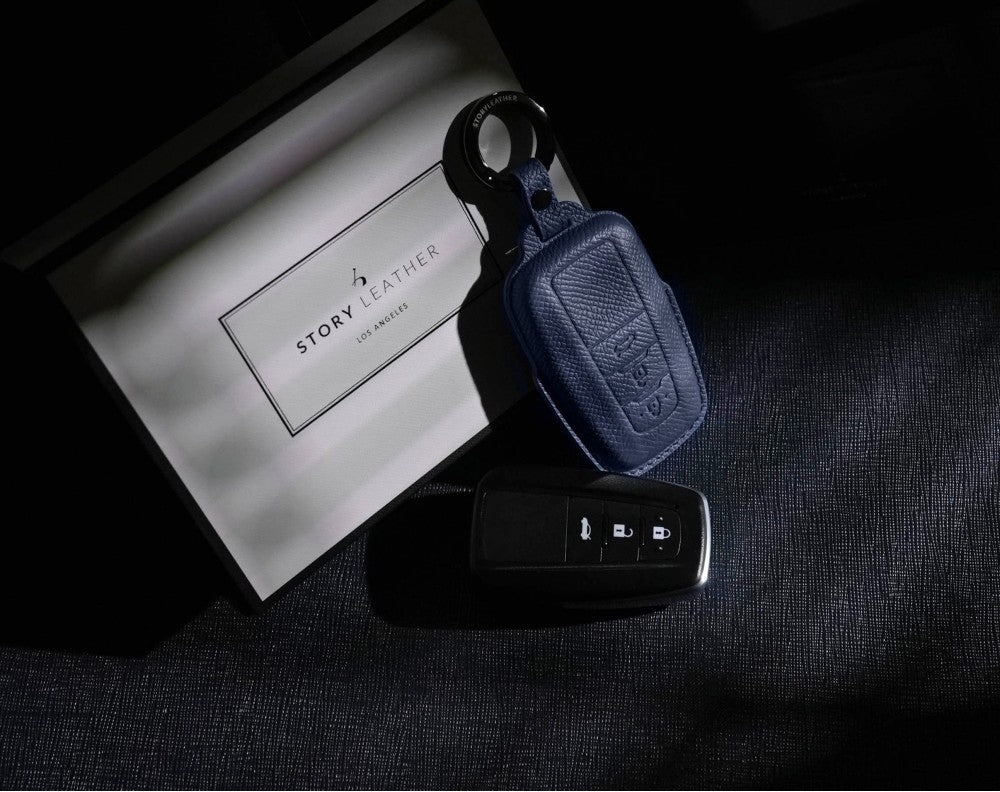 Blue Leather Key Cover for Toyota Smart Key (Style O3)