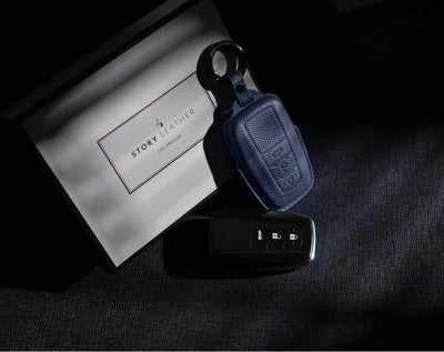 Blue Leather Key Cover for Toyota Smart Key (Style O3)