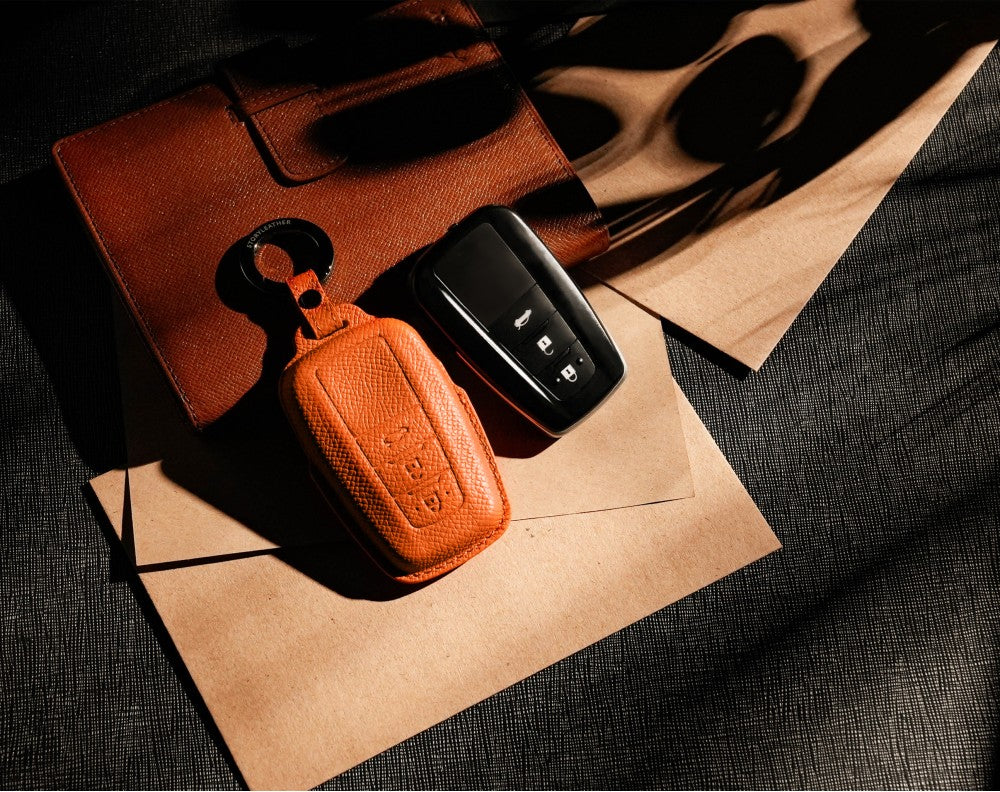 Orange Leather Key Cover for Toyota Smart Key (Style O3)