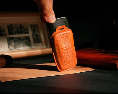 Orange Leather Key Cover for Toyota Smart Key (Style O3)