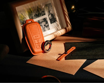 Orange Leather Key Cover for Toyota Smart Key (Style O3)
