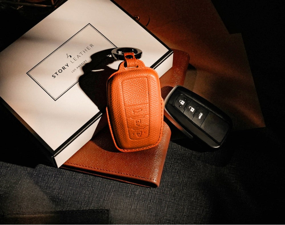 Orange Leather Key Cover for Toyota Smart Key (Style O3)