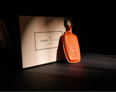 Orange Leather Key Cover for Toyota Smart Key (Style O3)