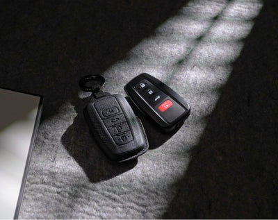 Black Leather Key Cover for Toyota Smart Key (Style O4)