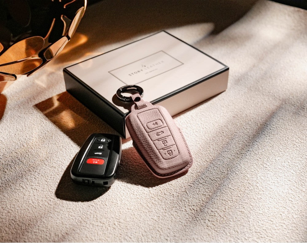 Pink Leather Key Cover for Toyota Smart Key (Style O4)