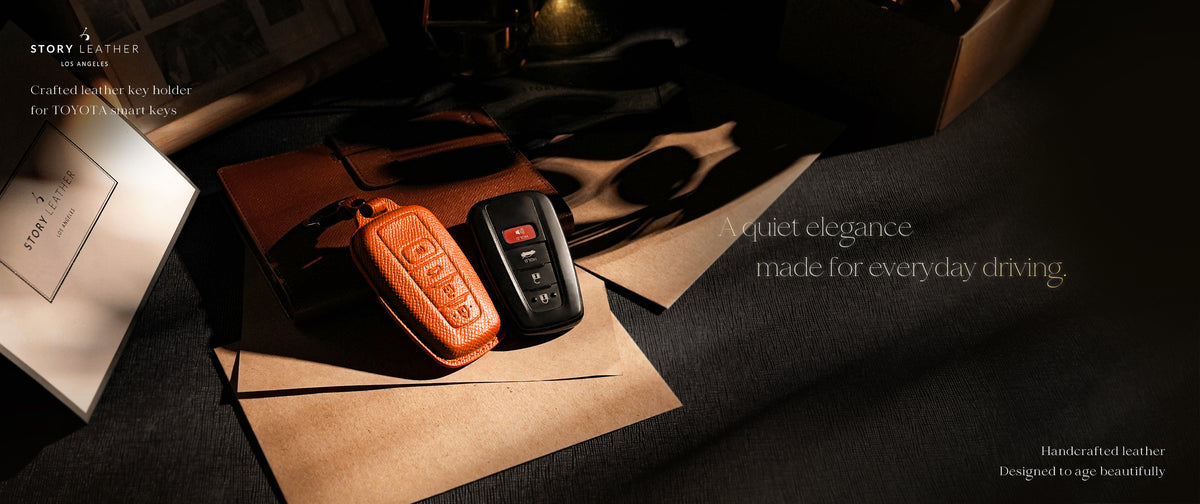 Orange Leather Key Cover for Toyota Smart Key (Style O4)
