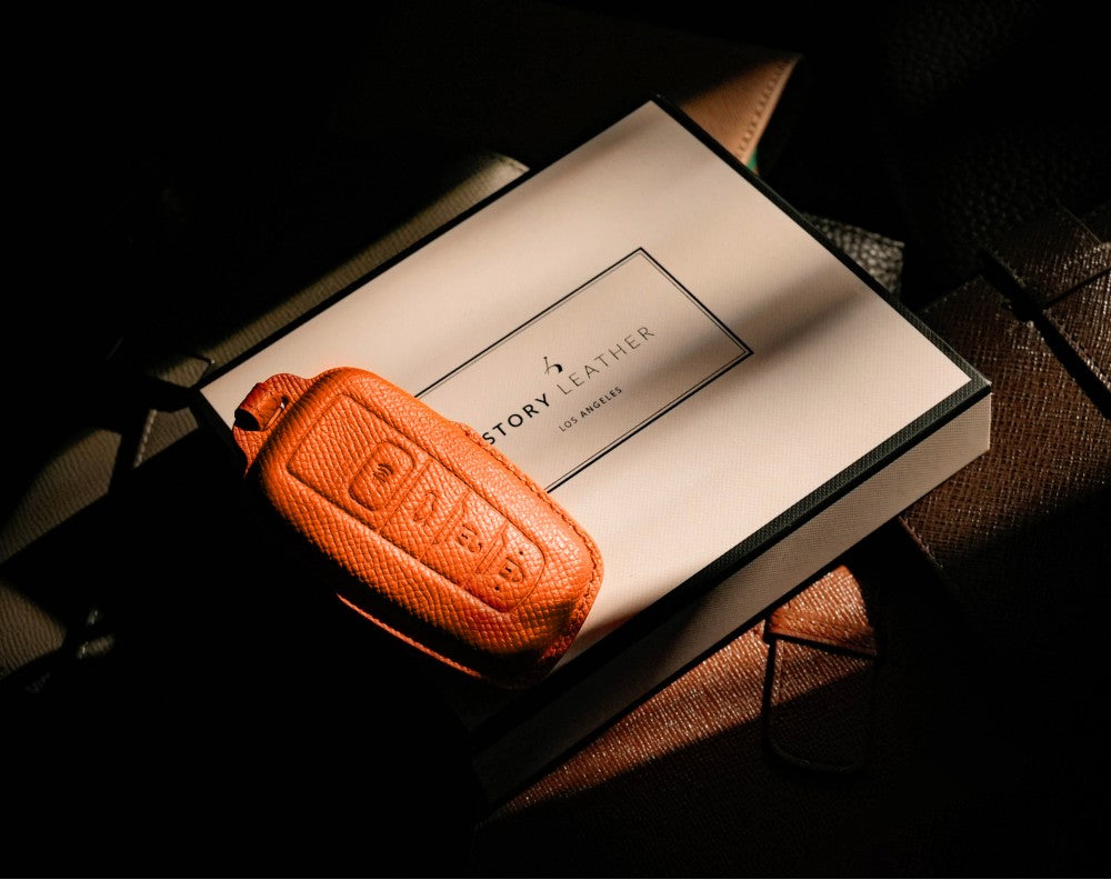 Orange Leather Key Cover for Toyota Smart Key (Style O4)