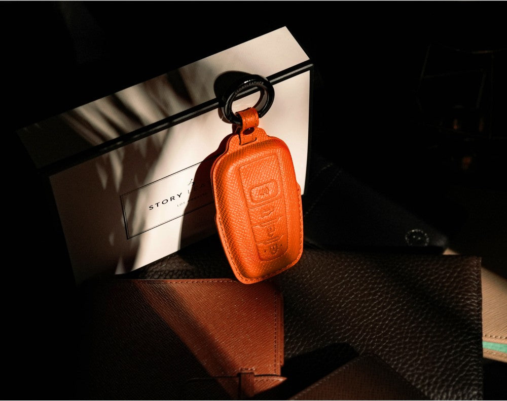 Orange Leather Key Cover for Toyota Smart Key (Style O4)