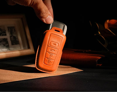 Orange Leather Key Cover for Toyota Smart Key (Style O4)
