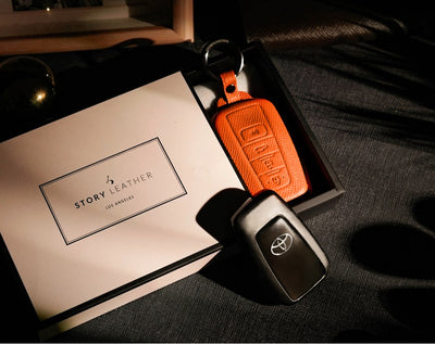 Orange Leather Key Cover for Toyota Smart Key (Style O4)