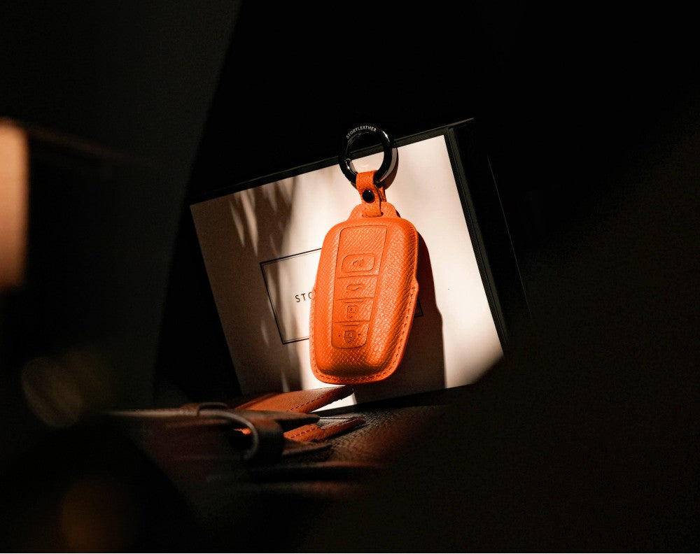 Orange Leather Key Cover for Toyota Smart Key (Style O4)