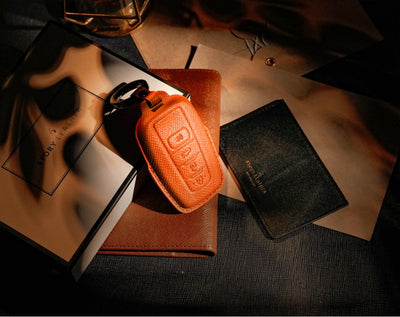 Orange Leather Key Cover for Toyota Smart Key (Style O4)