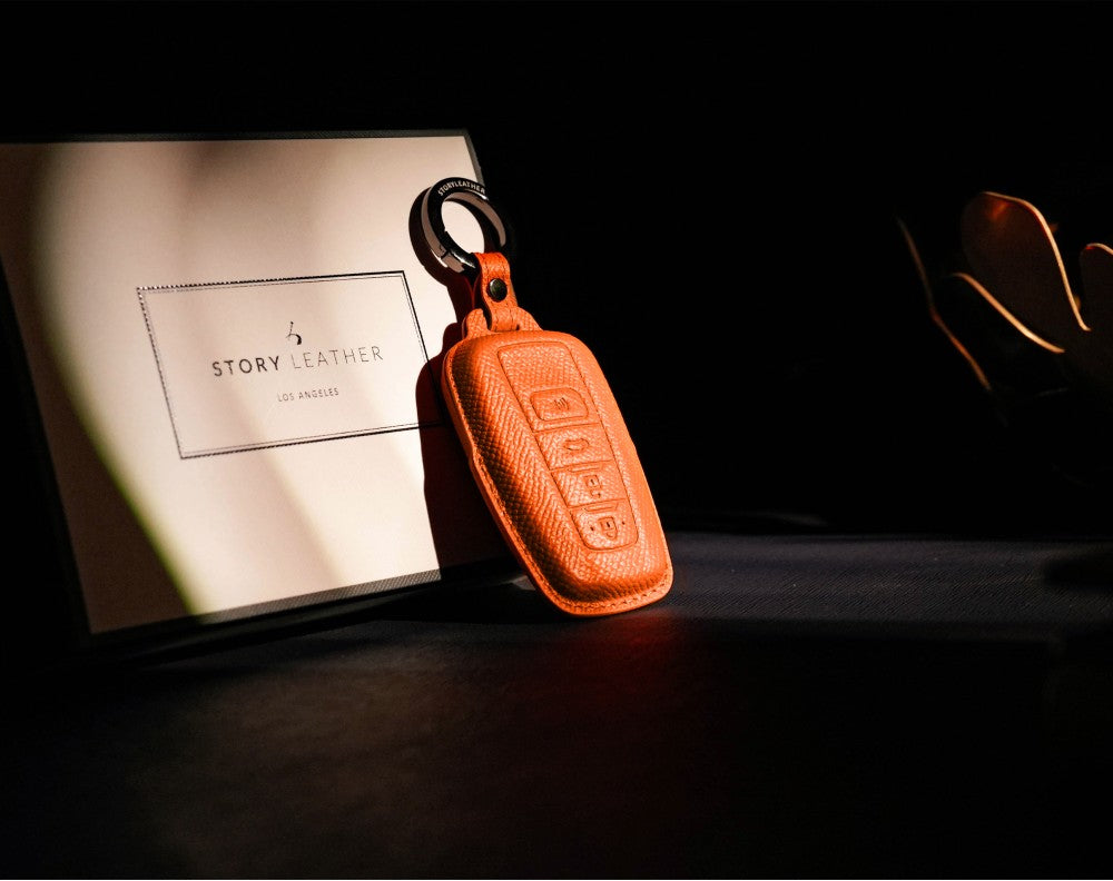 Orange Leather Key Cover for Toyota Smart Key (Style O4)