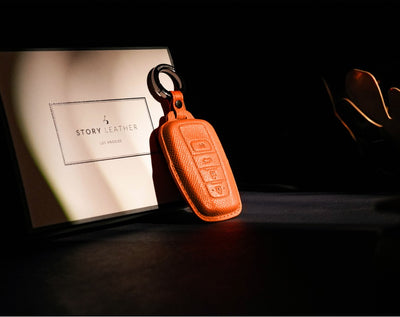 Orange Leather Key Cover for Toyota Smart Key (Style O4)