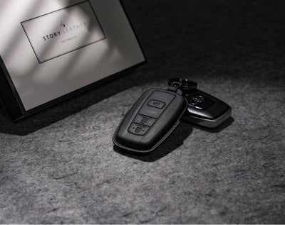 Black Leather Key Cover for Toyota Smart Key (Style O5)