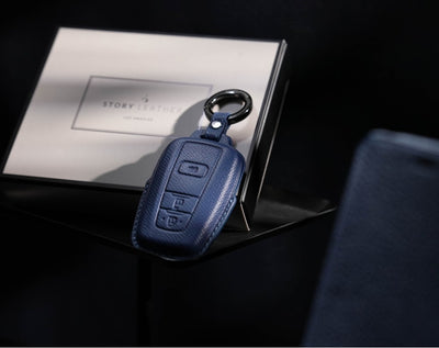 Blue Leather Key Cover for Toyota Smart Key (Style O5)