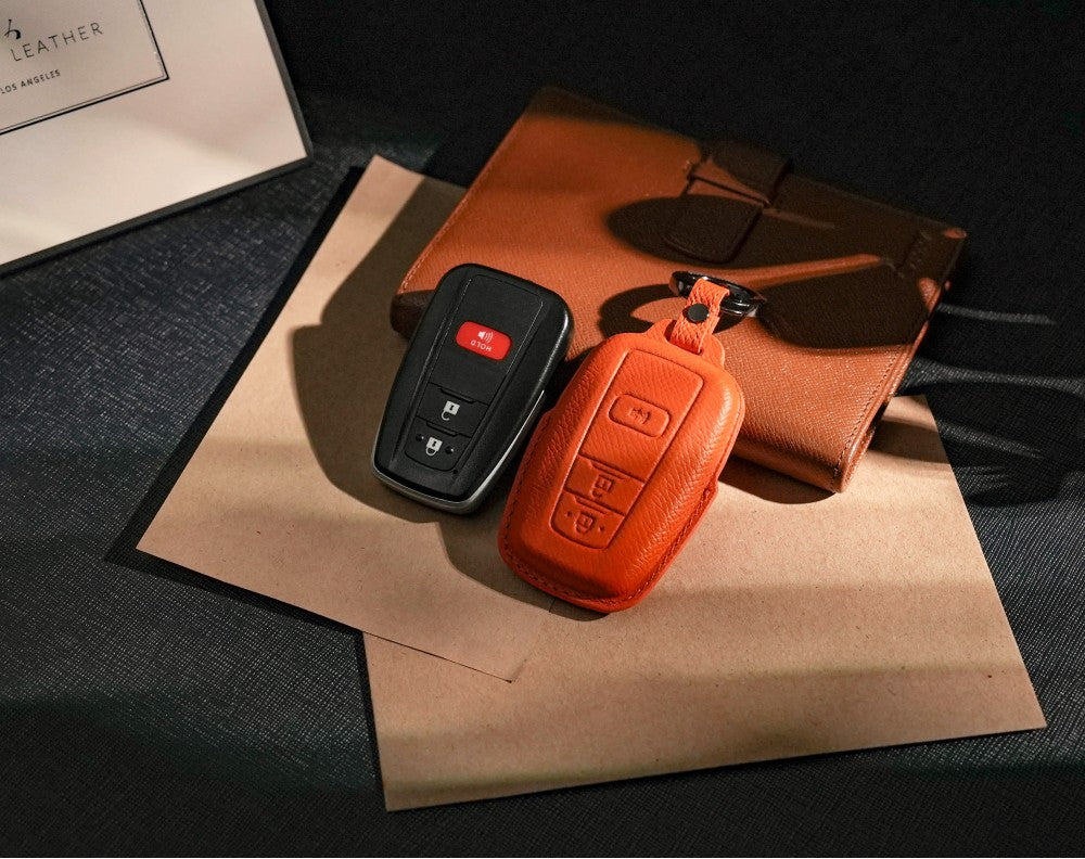 Orange Leather Key Cover for Toyota Smart Key (Style O5)