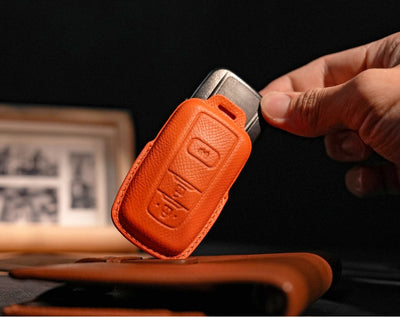 Orange Leather Key Cover for Toyota Smart Key (Style O5)