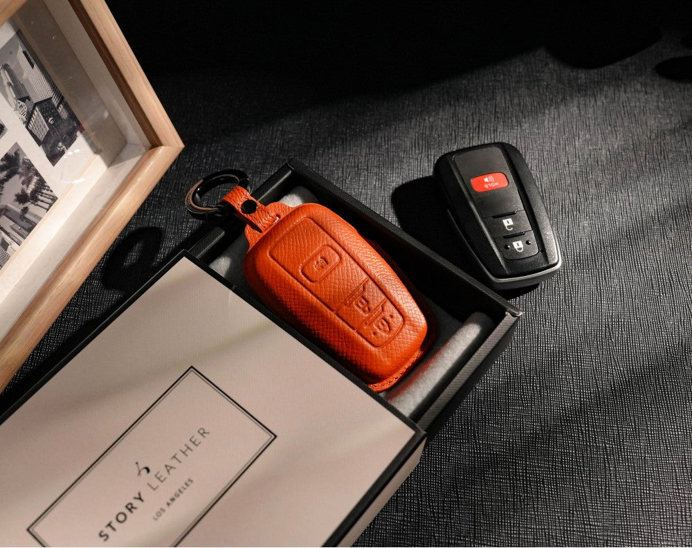 Orange Leather Key Cover for Toyota Smart Key (Style O5)
