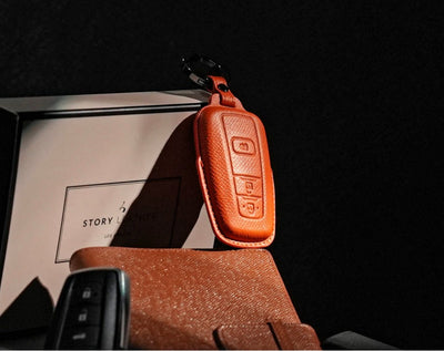 Orange Leather Key Cover for Toyota Smart Key (Style O5)