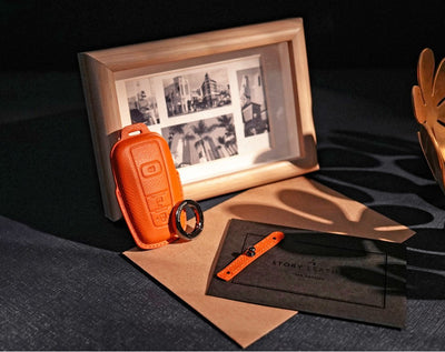Orange Leather Key Cover for Toyota Smart Key (Style O5)