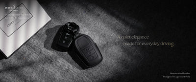 Black Leather Key Cover for Toyota Smart Key (Style R3)