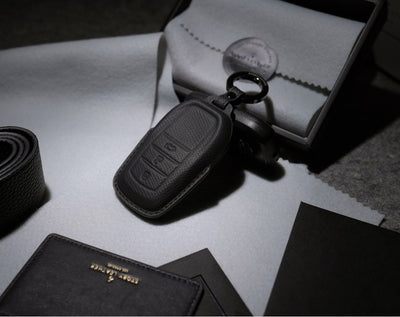 Black Leather Key Cover for Toyota Smart Key (Style R3)