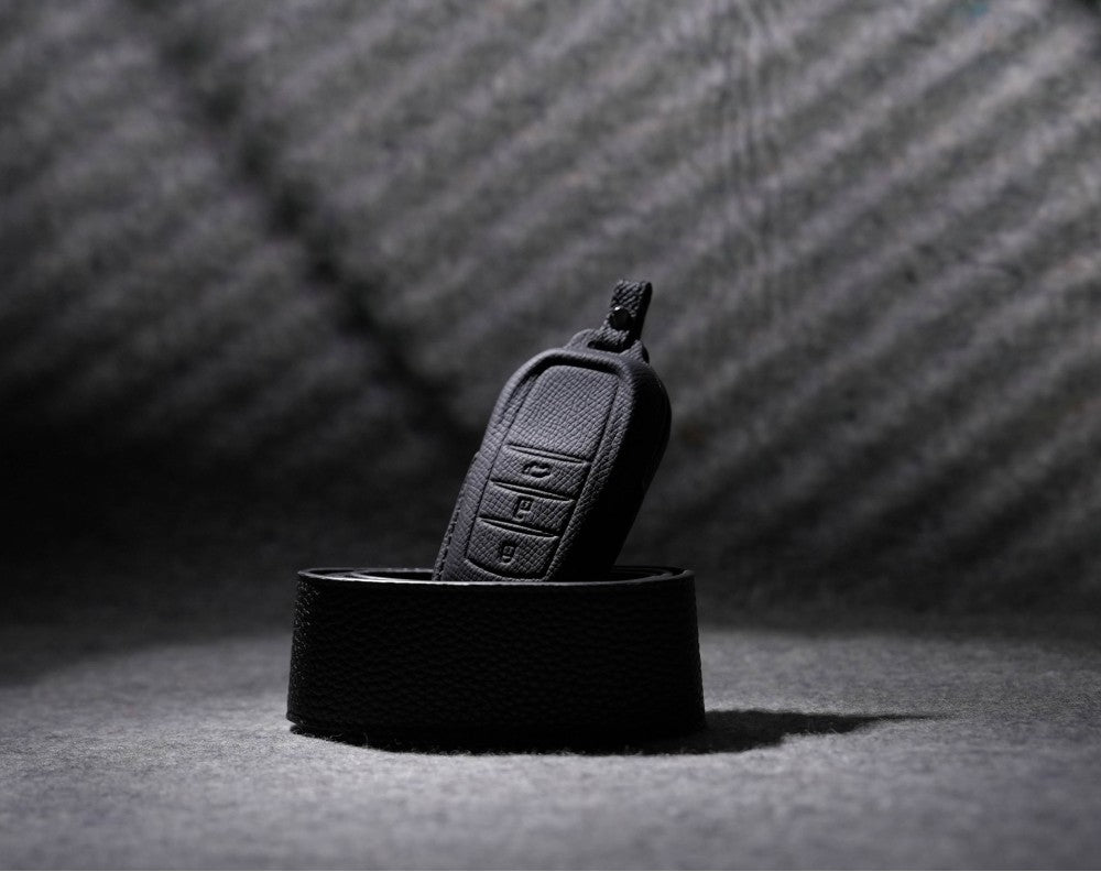 Black Leather Key Cover for Toyota Smart Key (Style R3)