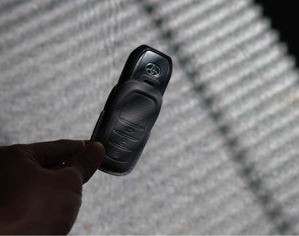 Black Leather Key Cover for Toyota Smart Key (Style R3)