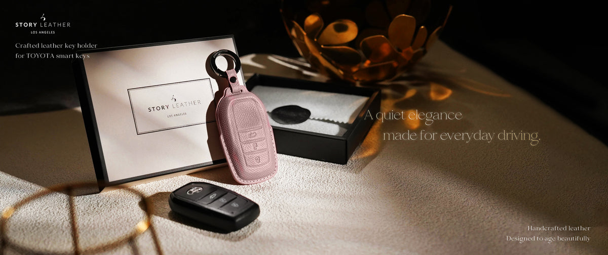 Pink Leather Key Cover for Toyota Smart Key (Style R3)