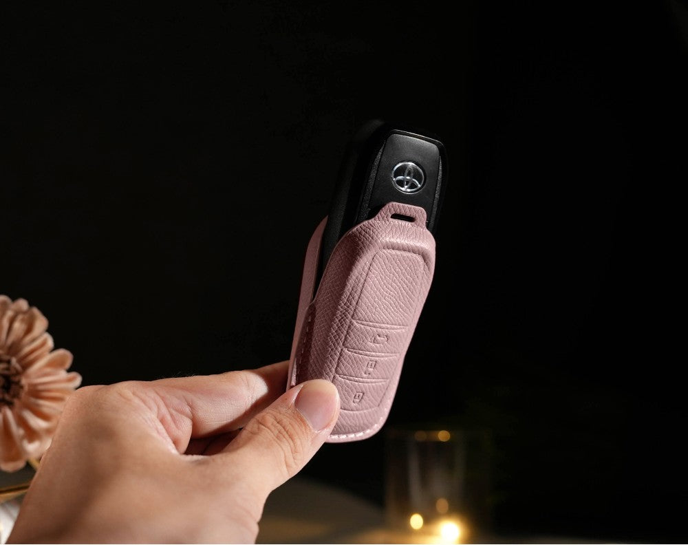 Pink Leather Key Cover for Toyota Smart Key (Style R3)