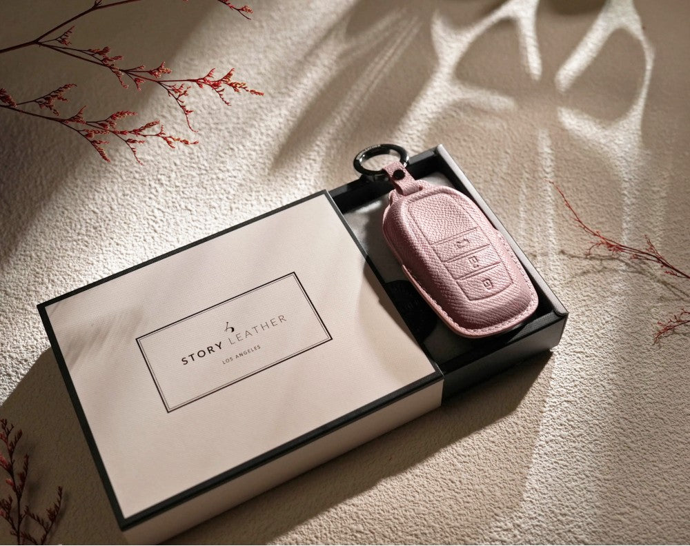 Pink Leather Key Cover for Toyota Smart Key (Style R3)