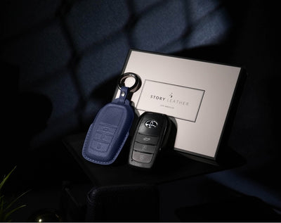 Blue Leather Key Cover for Toyota Smart Key (Style R3)